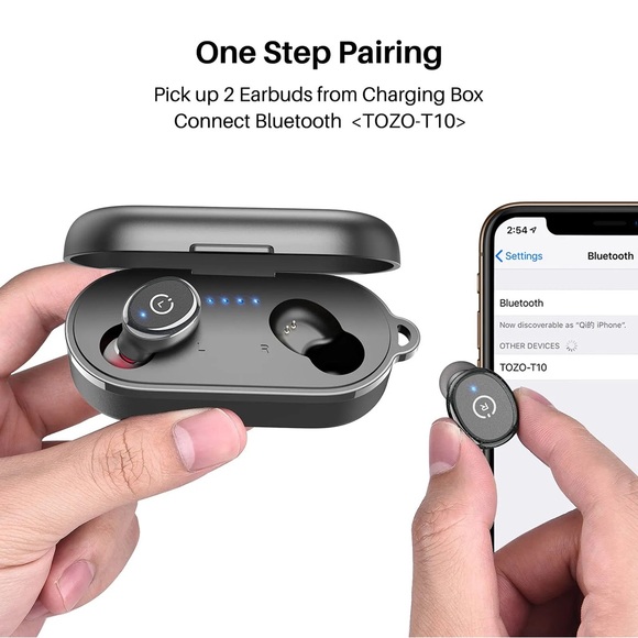 TOZO T10 Bluetooth 5.3 Wireless Earbuds with Wireless Charging Case Black - Picture 2 of 8